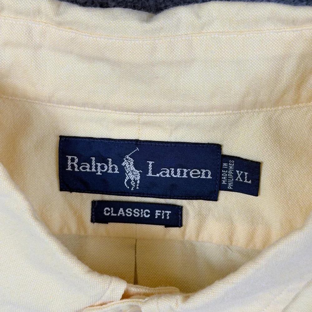 Vintage Polo Ralph Lauren Oxford Shirt Mens XL Pastel Yellow OCBD Flesh Pony 90s